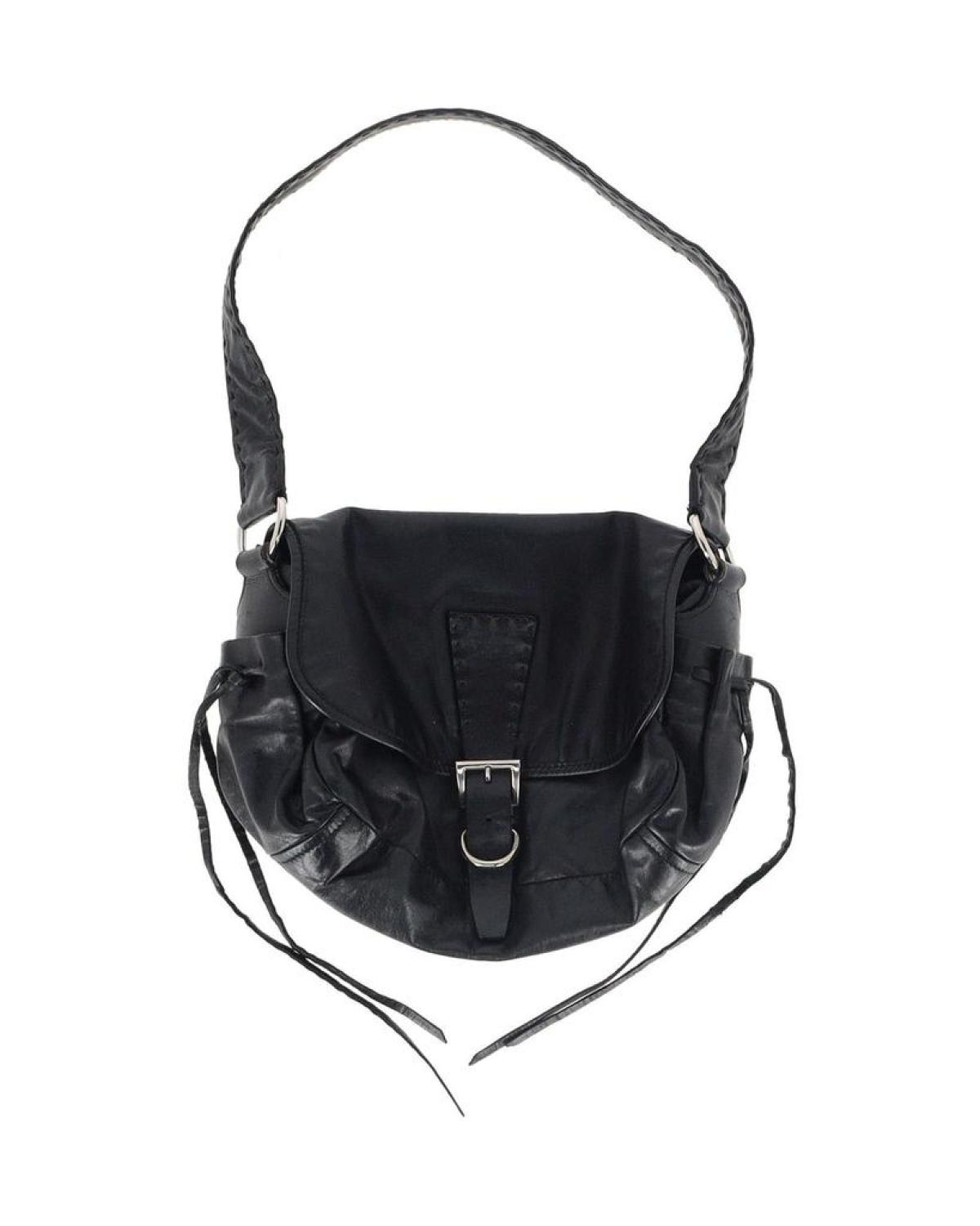 Prada Flap Buckle Shoulder Bag in Black Leather