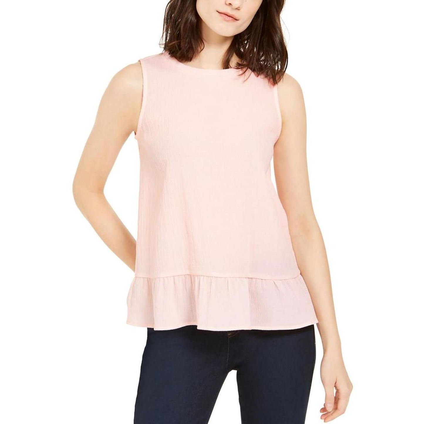 Womens Scoop Neck Flounce Hem Shell