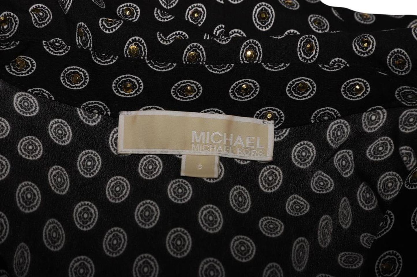 Michael Kors Studded Medallion Crushed Crepe Pajama Shirt in Black Polyester