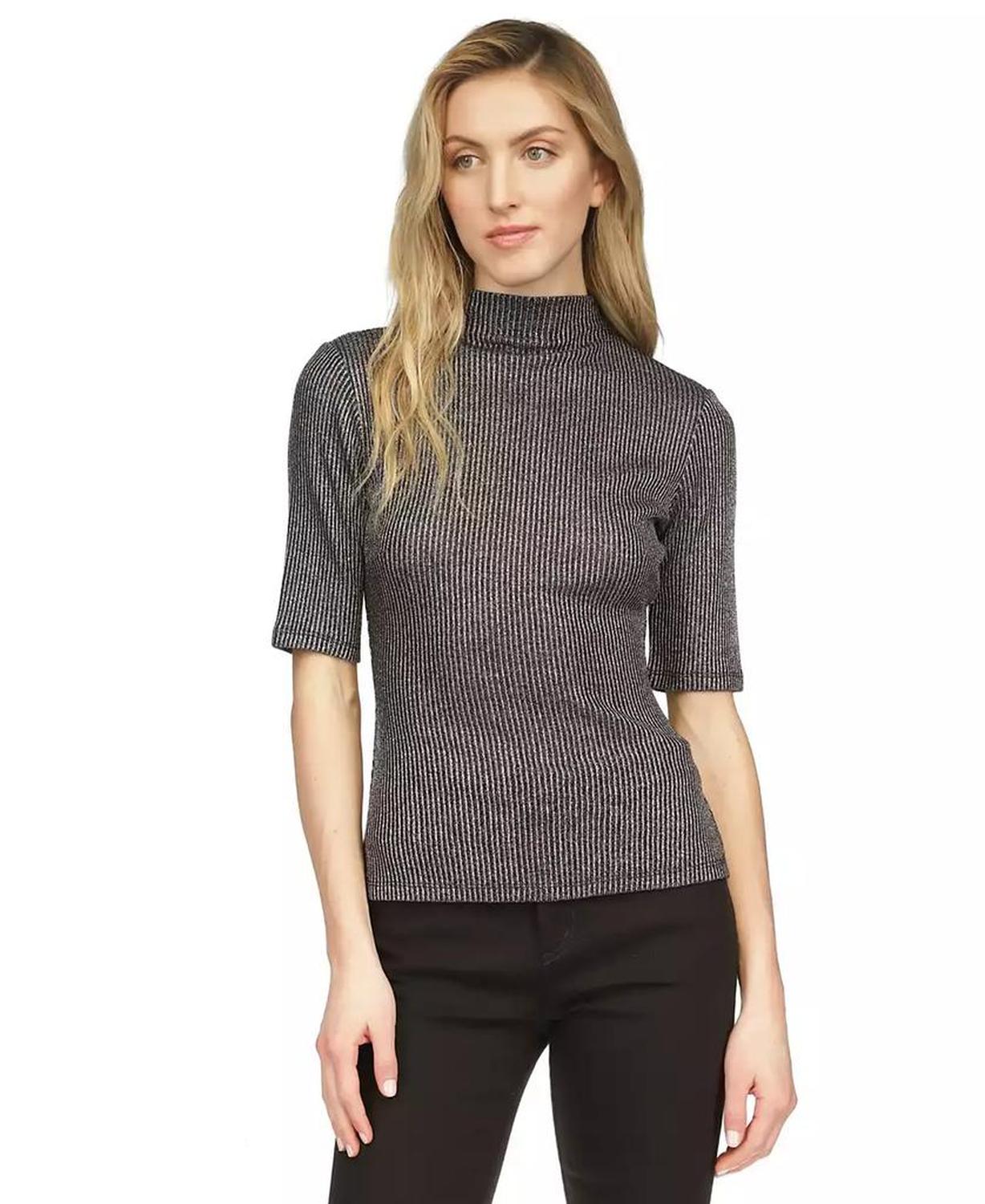 Women's Metallic Funnel-Neck Top