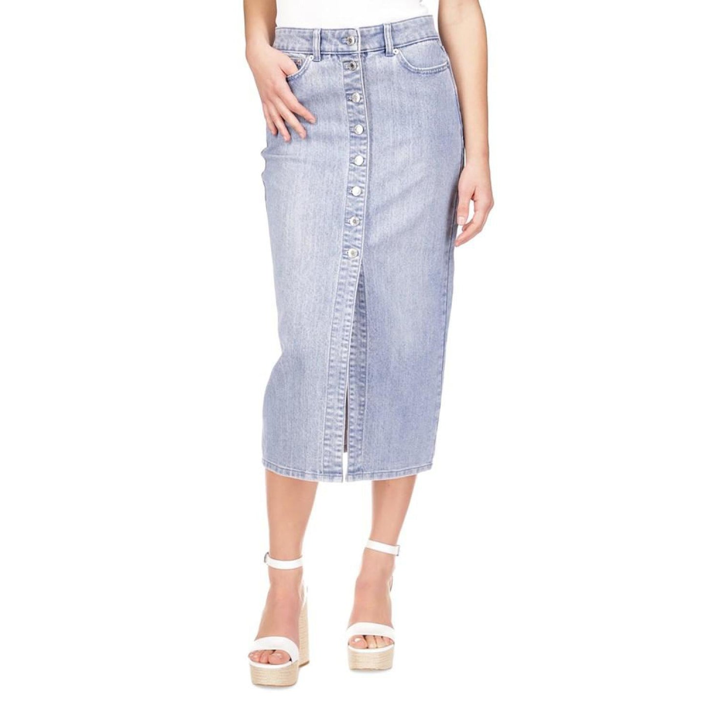 Michael Kors Women's Button-Front Denim Midi Skirt