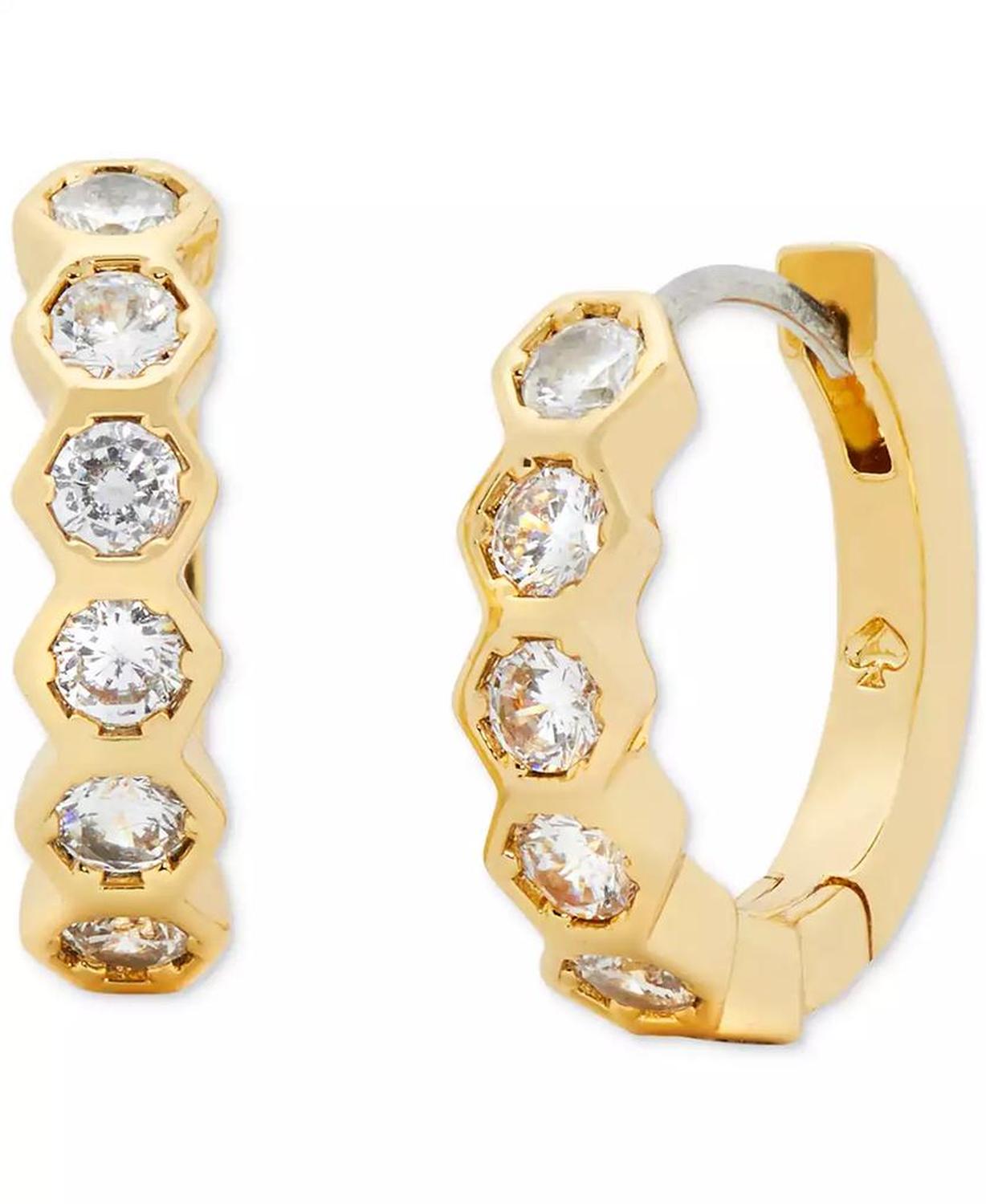 Gold-Tone Small Stone Huggie Hoop Earrings, 0.59"