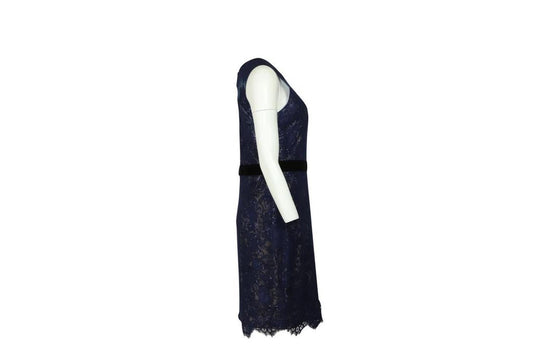 Marchesa Notte Lace Sequined Midi Dress in Blue Polyester