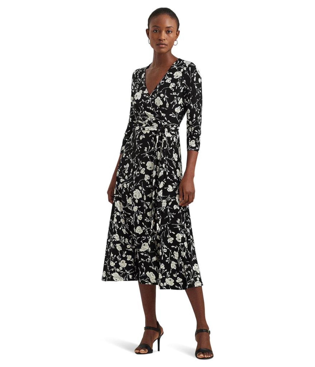 Floral Surplice Jersey Dress