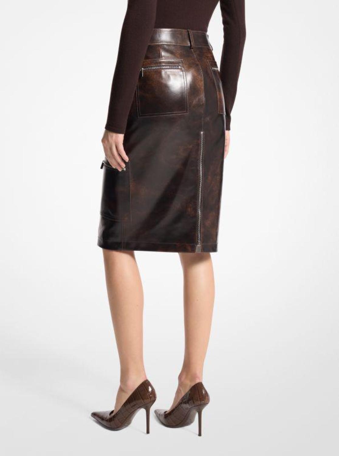 Burnished Leather Cargo Pencil Skirt