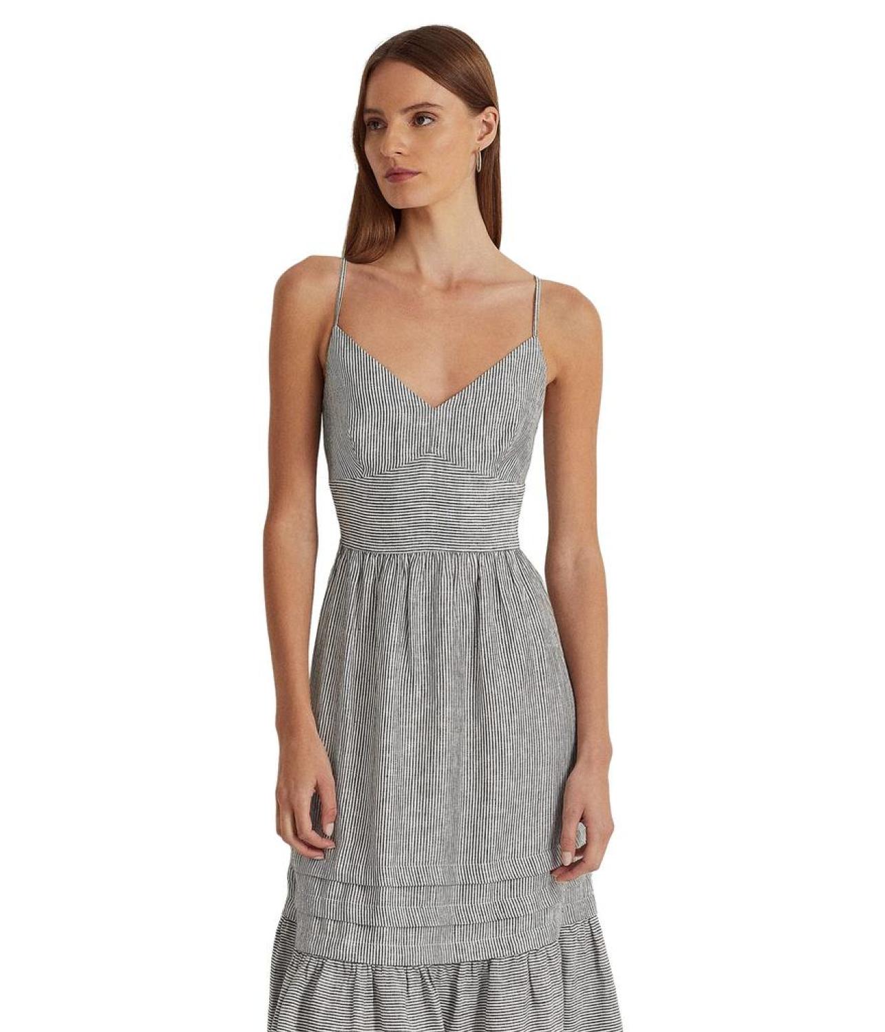 Striped Bow-Back Linen Dress