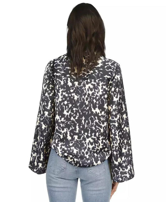 Women's Printed Button-Front Flare-Sleeve Top