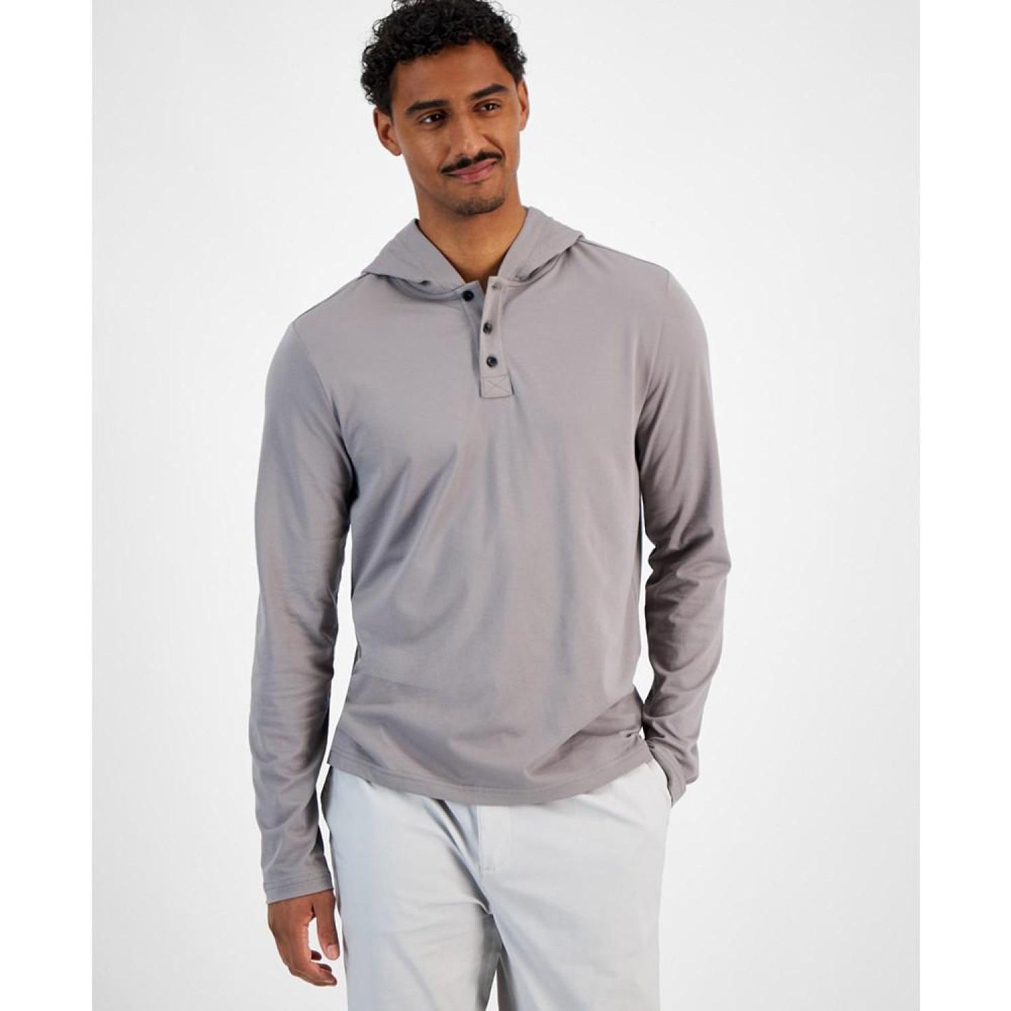 Men's Premium Textured Long Sleeve Henley Hoodie