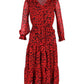 Michael Michael Kors Long Sleeve Printed Midi Dress in Red Polyester