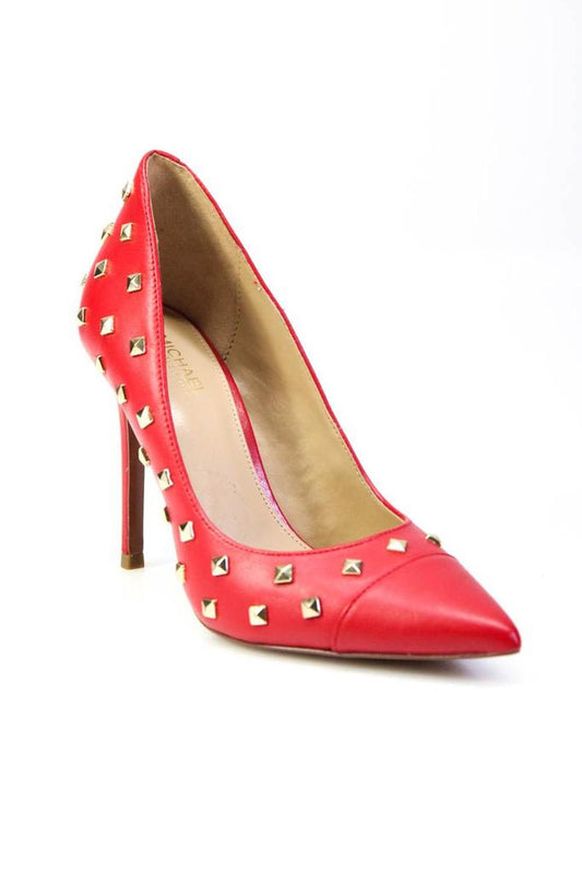 Michael Michael Kors Women's Leather Studded Pointed Stilettos Red