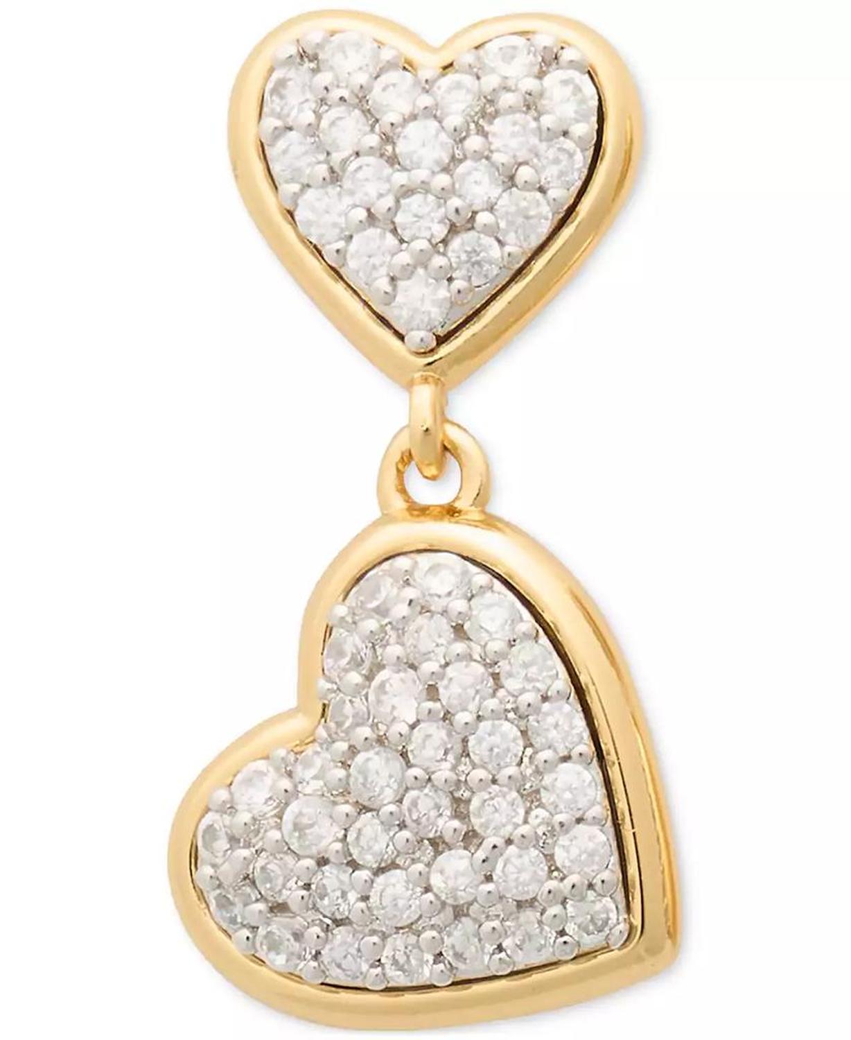 Two-Tone Cubic Zirconia Pavé Double Heart Drop Earrings