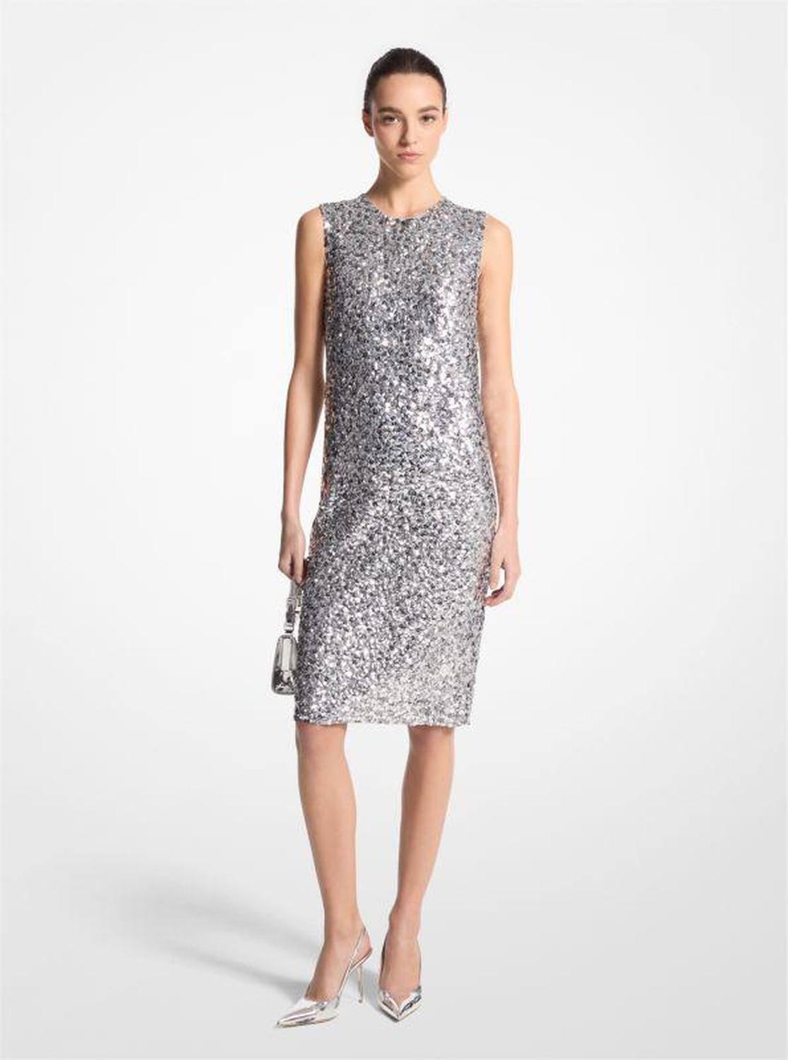 Hand-Embroidered Sequin Silk Georgette Shift Dress