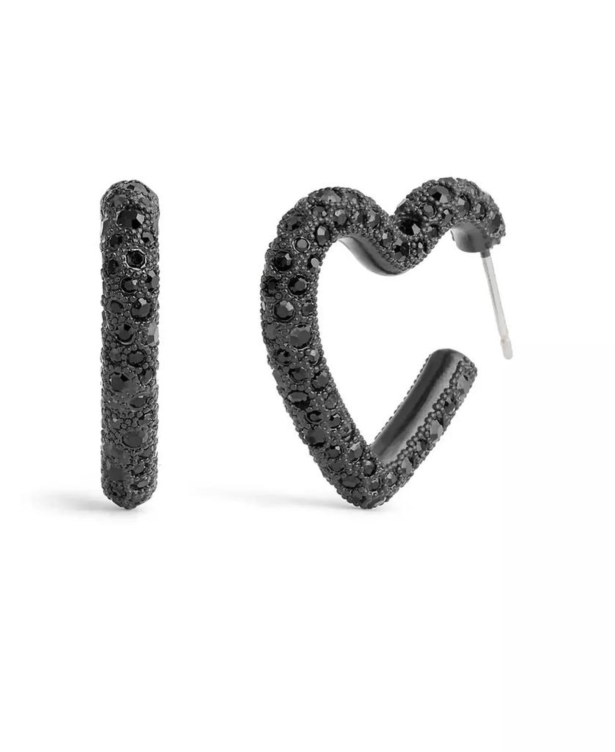 Faux Stone Pave Heart Hoop Earrings