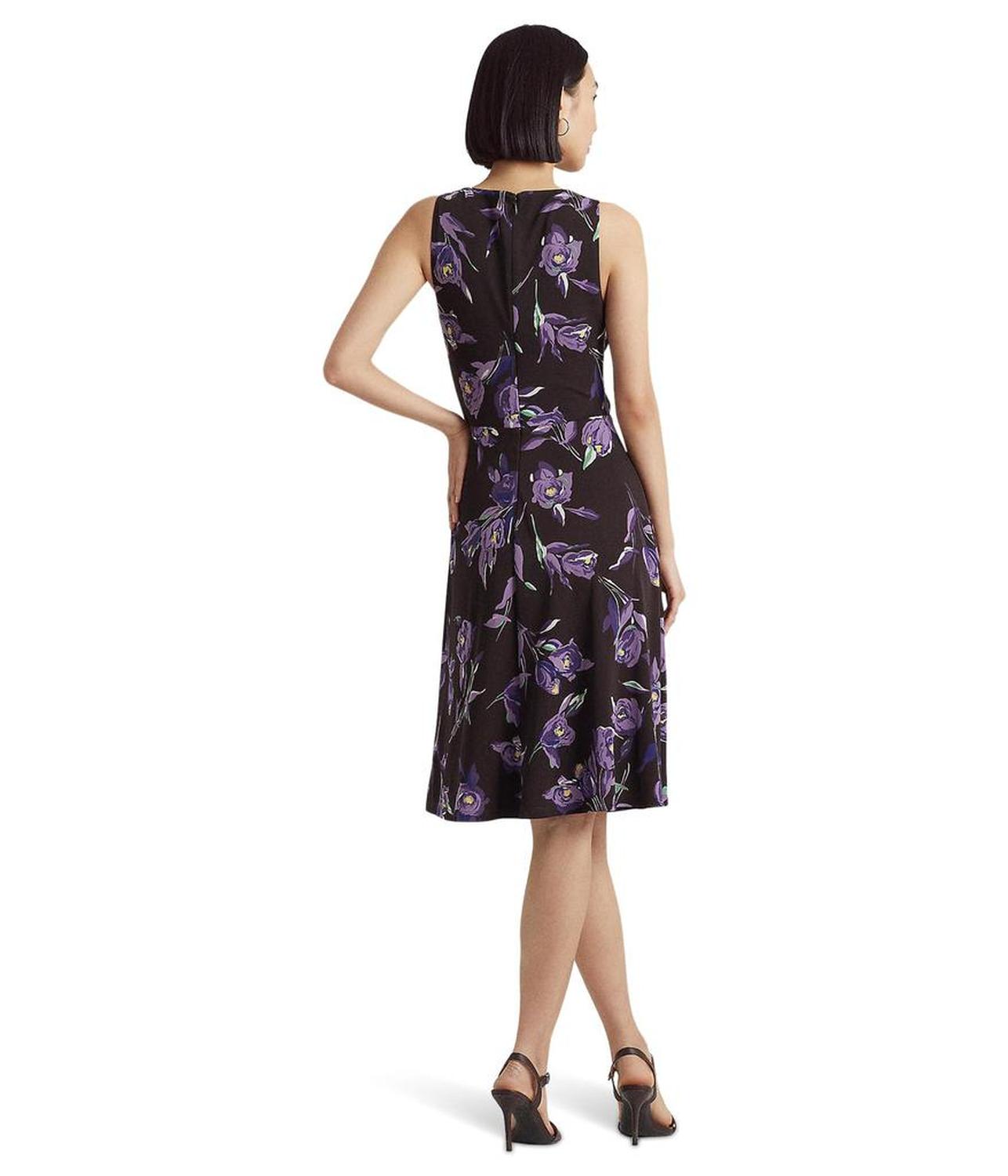 Floral Surplice Jersey Sleeveless Dress