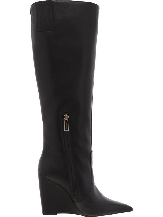 Isra Womens Leather Wedge Knee-High Boots