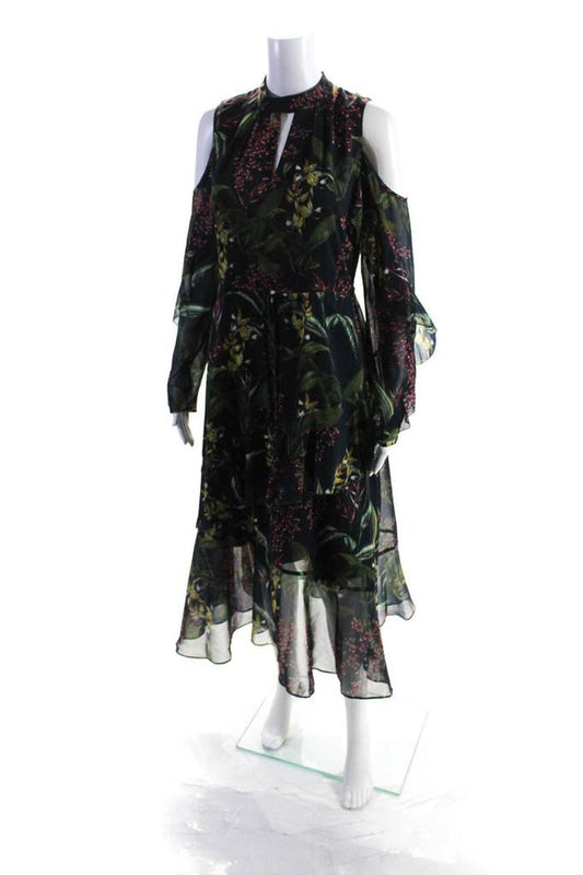 Marchesa Notte Womens Floral Print A Line Maxi Dress Navy Blue