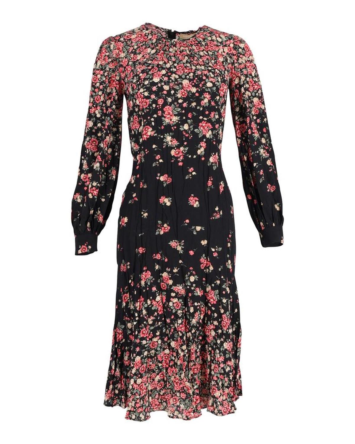 Michael Kors Ombre Floral Drop-Waist Dress in Black and Pink Silk