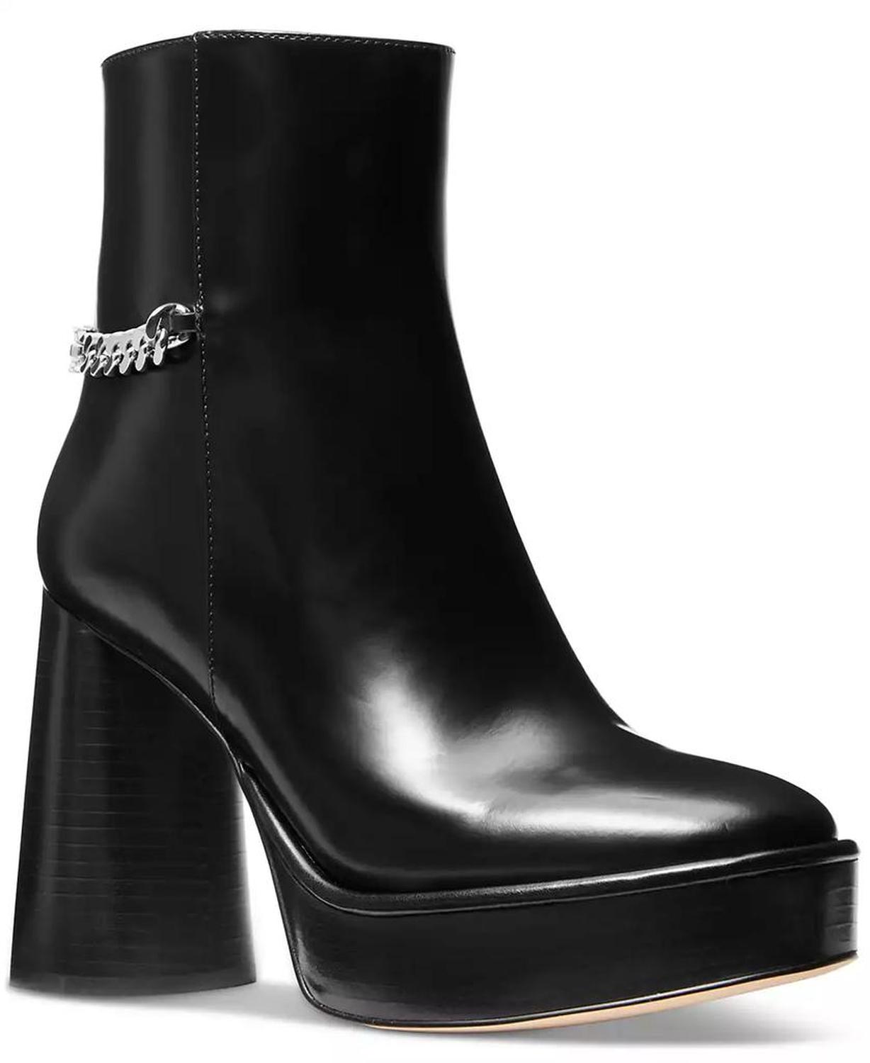 Women's Carlisle Chain-Detail Black High Heel Platform Booties