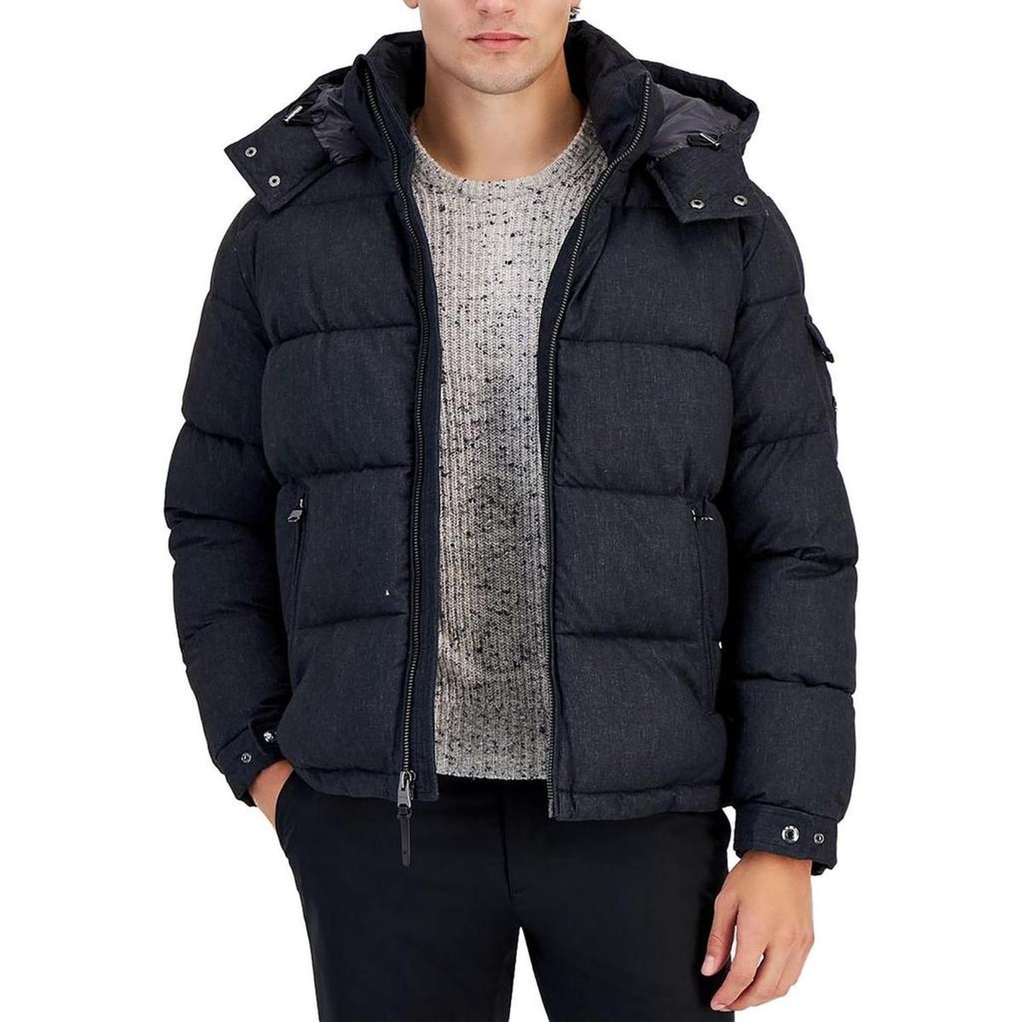 Mens Heathered Quilted Puffer Jacket