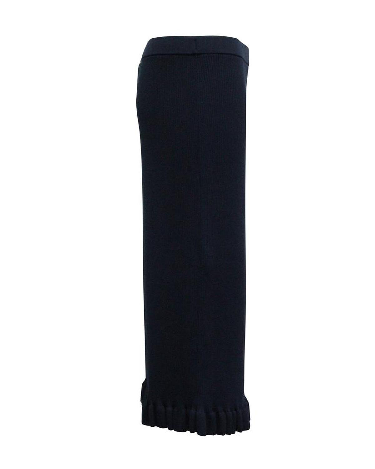 Ruffle Hem Midi Skirt in Navy Blue Viscose