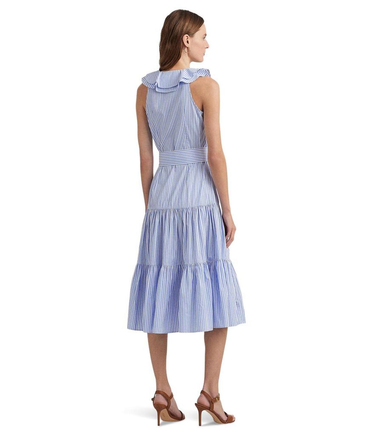 Striped Cotton Broadcloth Surplice Dress