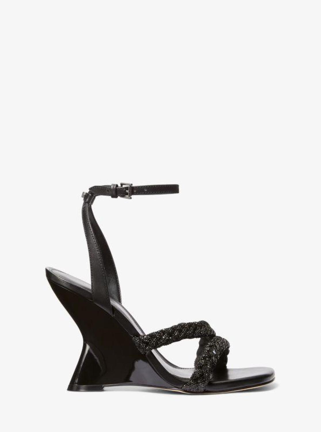 Nadina Embellished Patent Leather Wedge Sandal