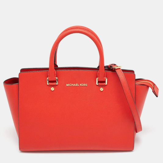 Michael Kors Red Saffiano Leather Large Selma Tote