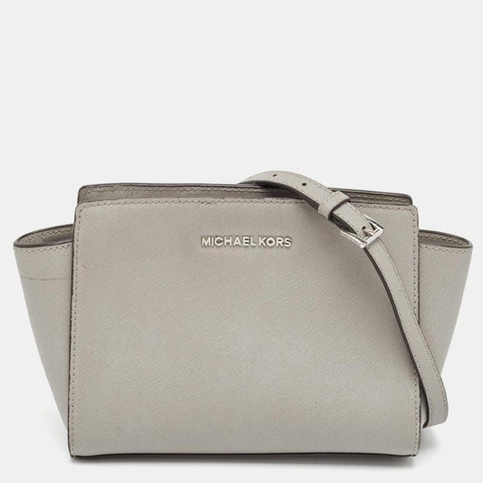 Michael Kors Grey Leather  Small Selma Crossbody Bag