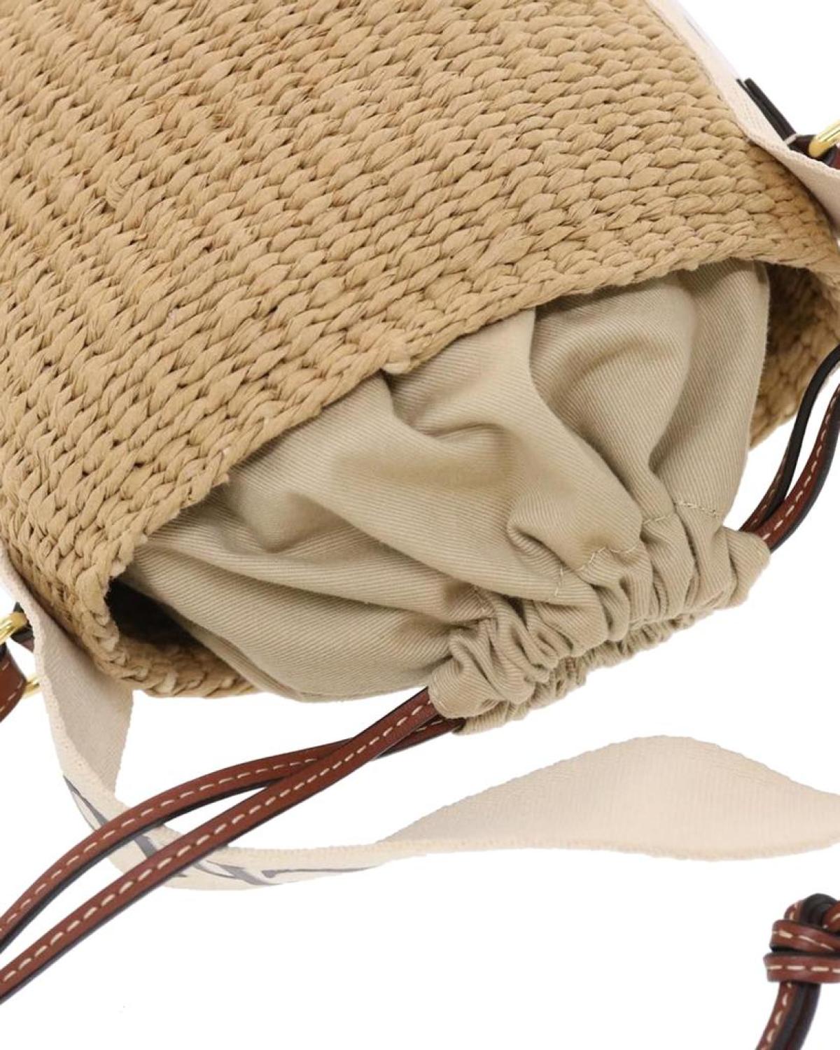 Chloe Small Woody Shoulder Bag straw Beige 03-21-68-65 Auth 49911