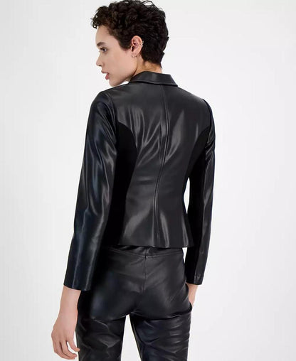 Women's Faux-Leather Cropped Blazer