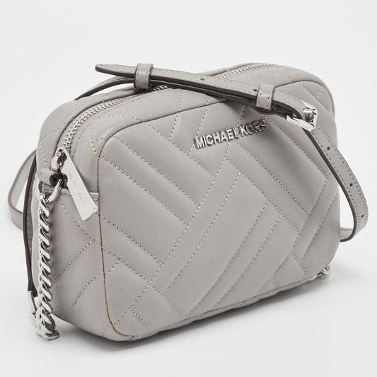 Grey Quitted Leather Vivianne Camera Crossbody Bag