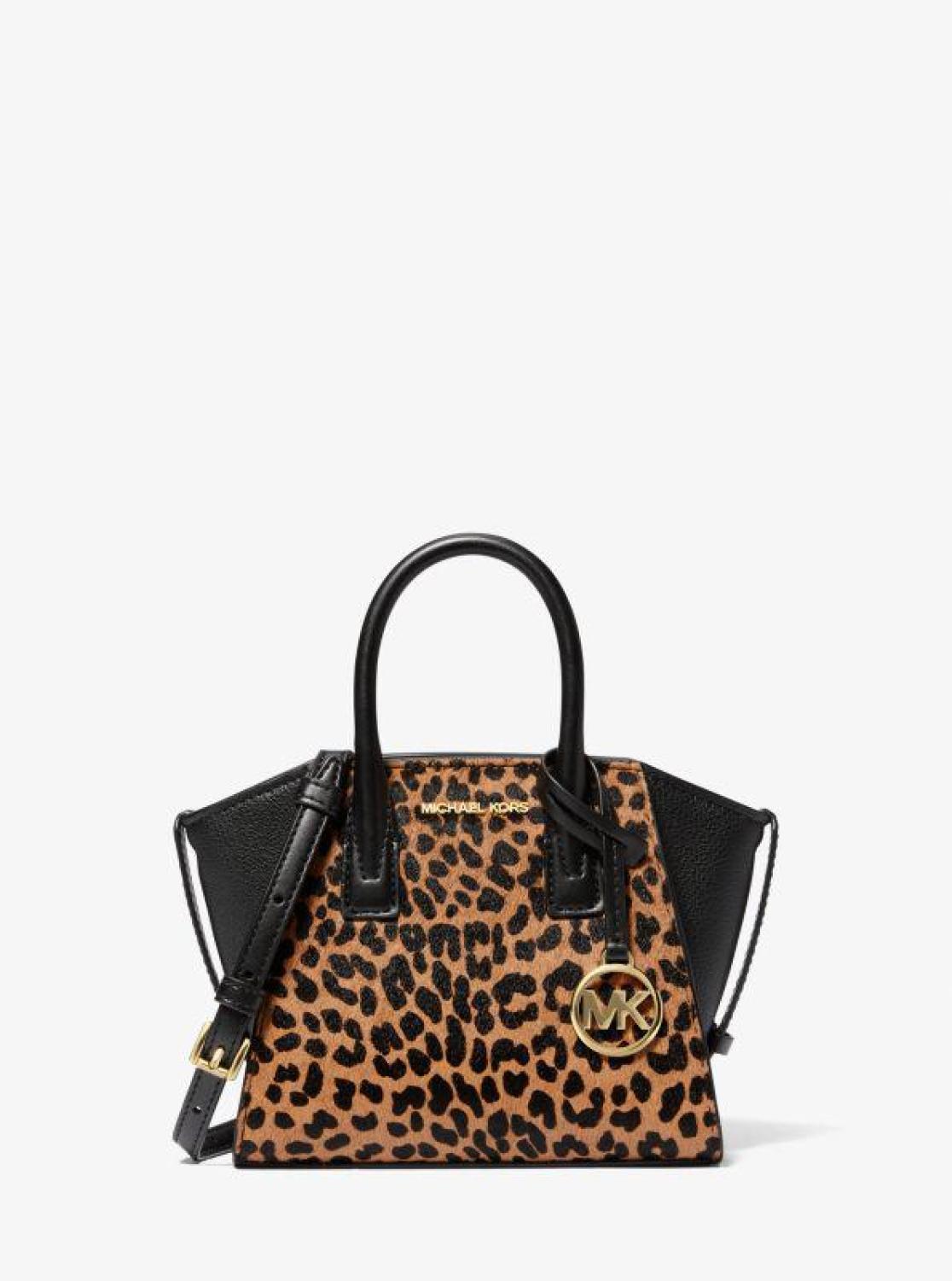 Avril Extra-Small Cheetah Print Calf Hair and Leather Satchel