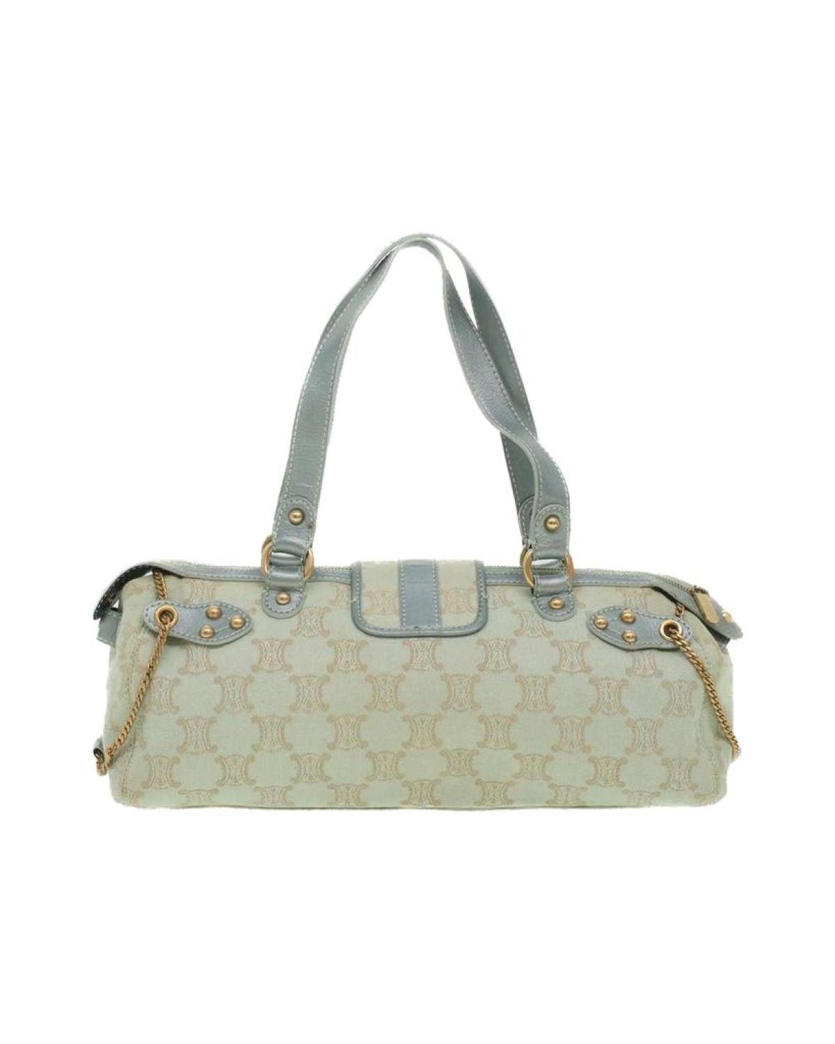 CELINE Paris Macadam Canvas Shoulder Bag Light Blue Auth 35668