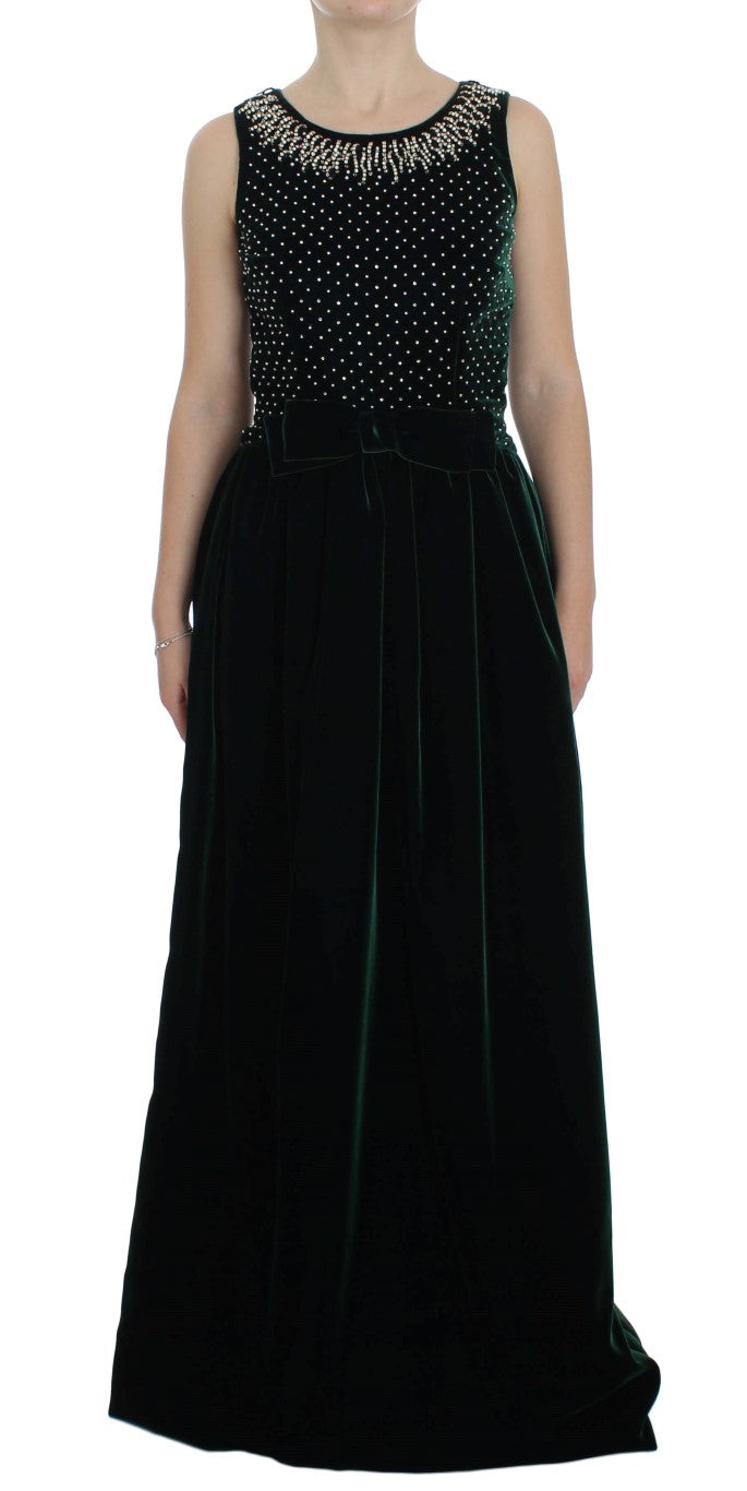 Dolce & Gabbana Enchanted Emerald Velvet Crystal Maxi Dress