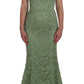 Dolce & Gabbana Elegant Green Floral Lace Maxi Dress