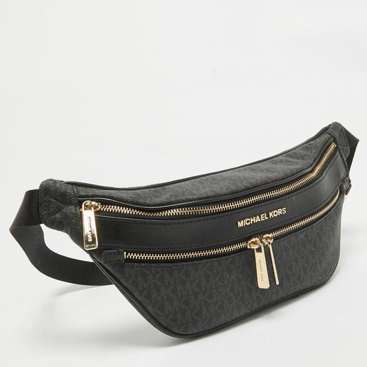 Black Signature Coated Canvas Kenly Logo Belt Bag