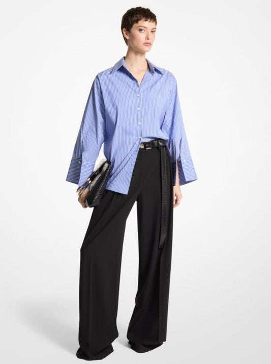 Striped Stretch Cotton Poplin Oversized Shirt