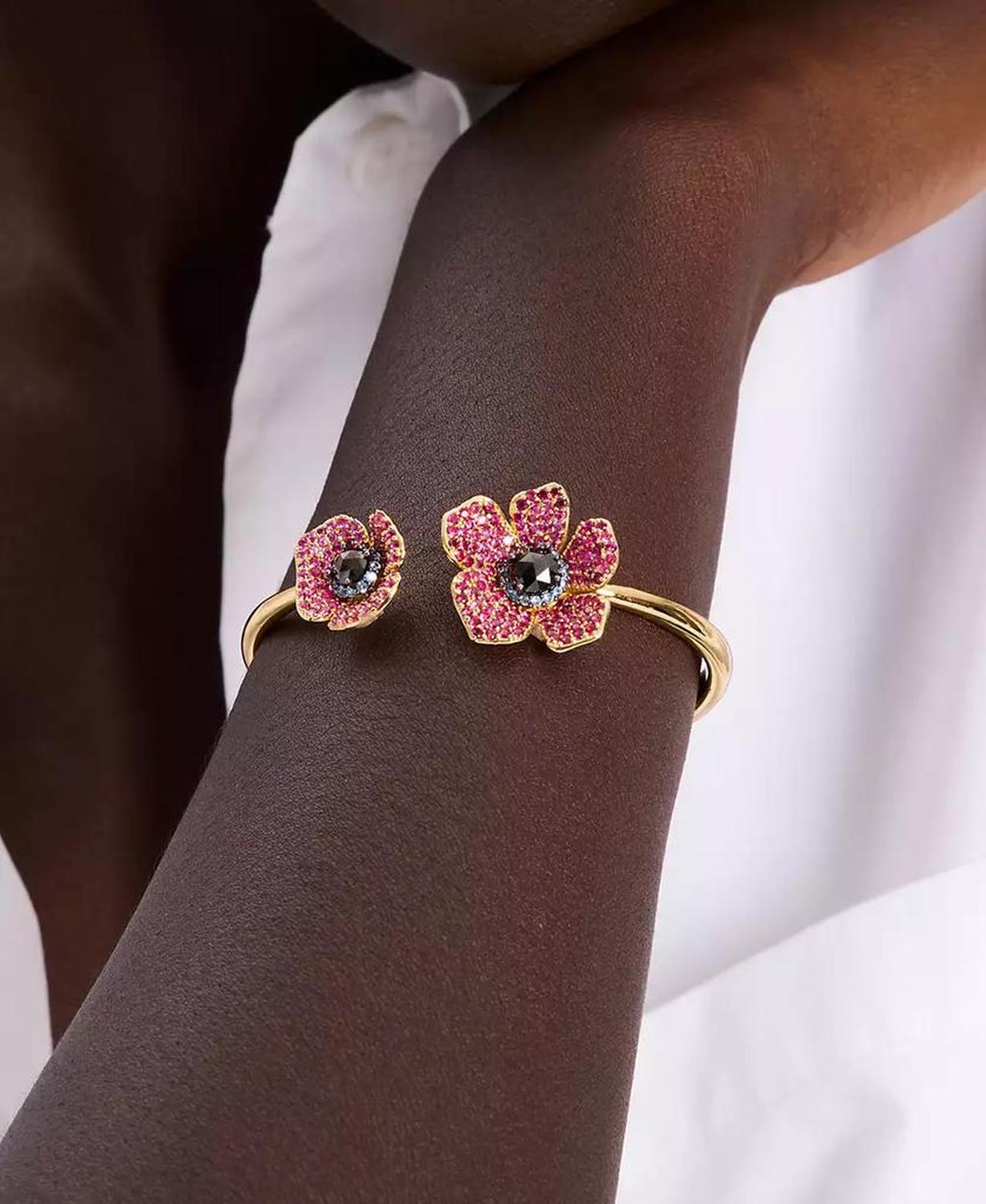 Gold-Tone Color Cubic Zirconia Poppy Cuff Bracelet