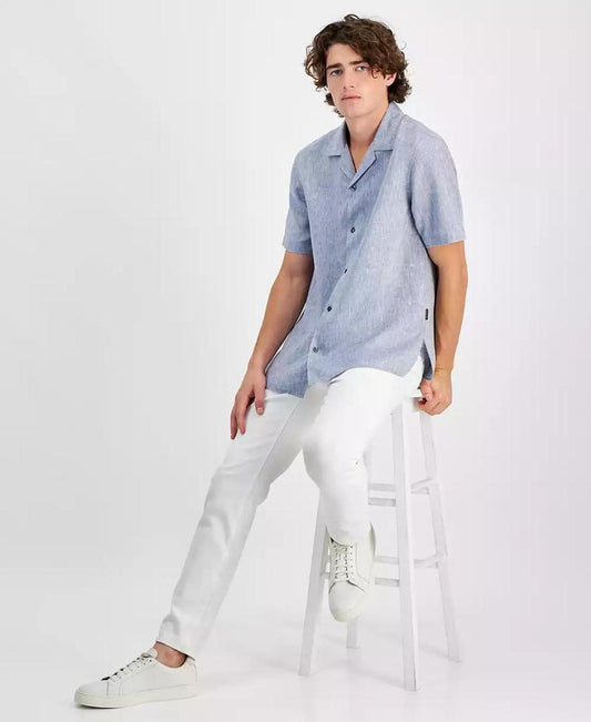 Men's Relaxed-Fit Solid Button-Down Linen Shirt