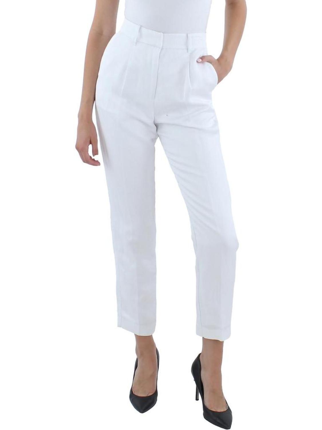 Womens Pleated Mid Rise Straight Leg Pants