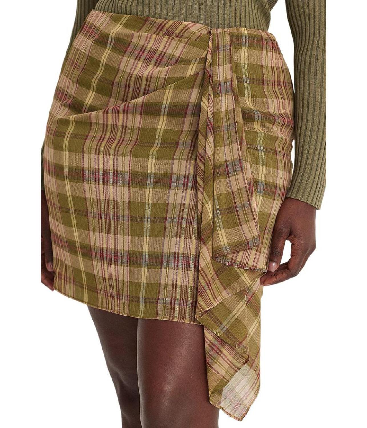 Plus Size Plaid Ruffle-Trim Georgette Skirt