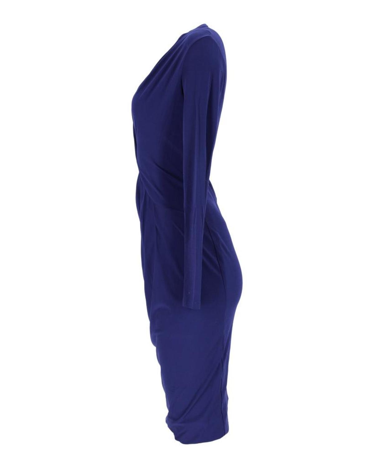 Max Mara Draped Long Sleeve Dress in Blue Silk