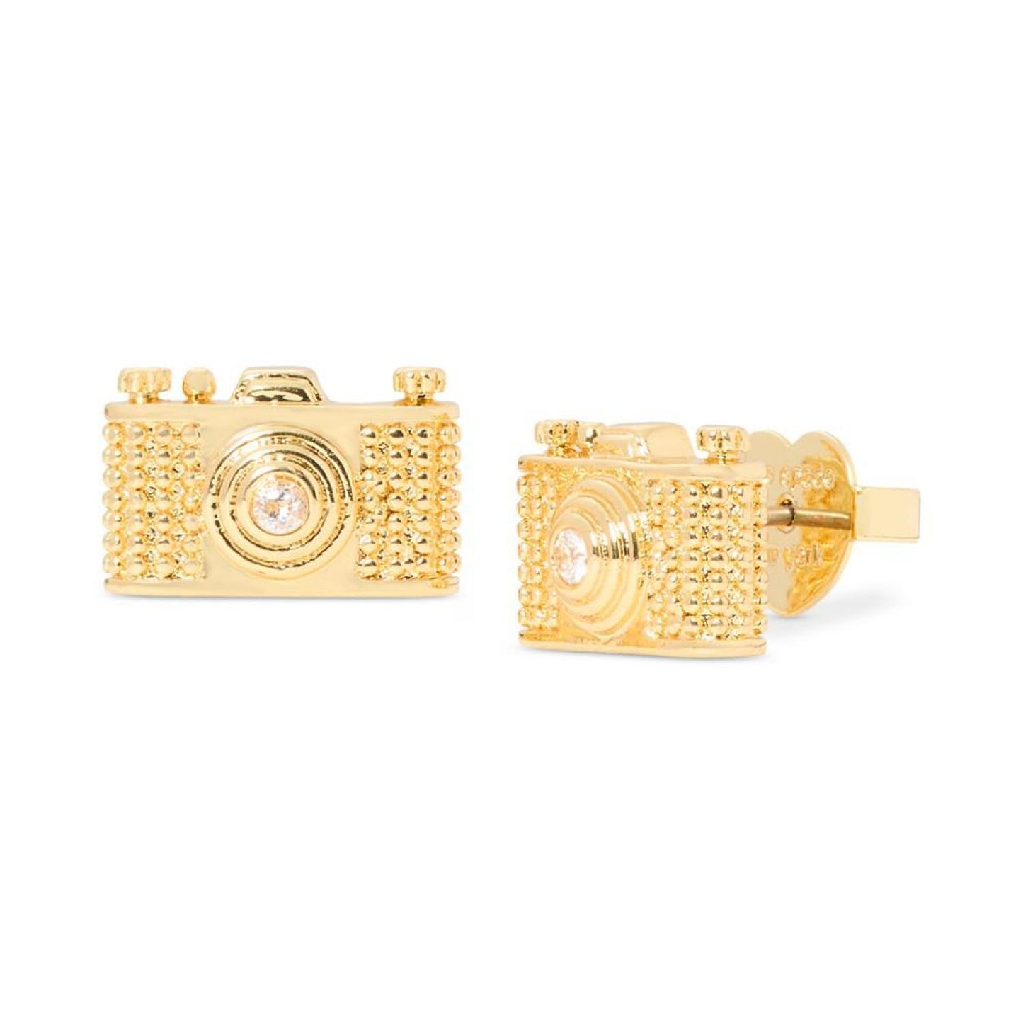 Gold-Tone Away We Go Cubic Zirconia Camera Stud Earrings