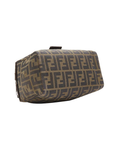 FENDI Vintage brown leather handle Zucca Monogram canvas mini cube boston bag