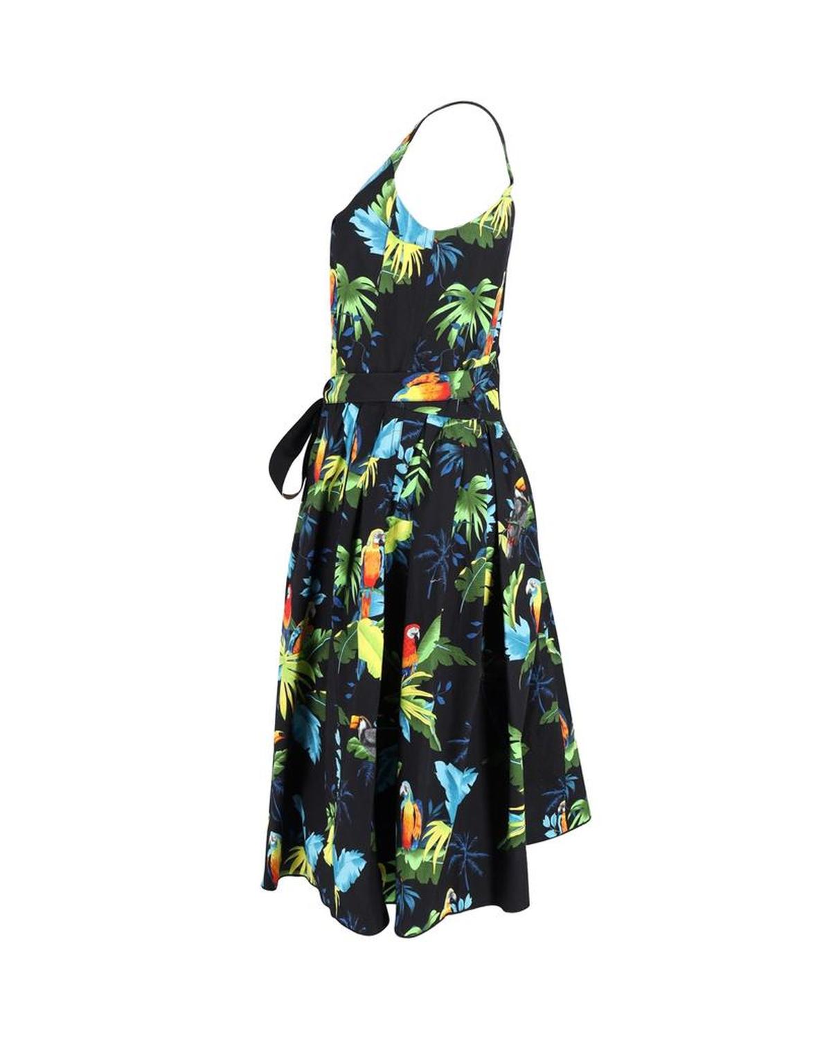 Marc Jacobs Parrot-Print Sleeveless Sweetheart Neckline Midi Dress in Multicolor Cotton