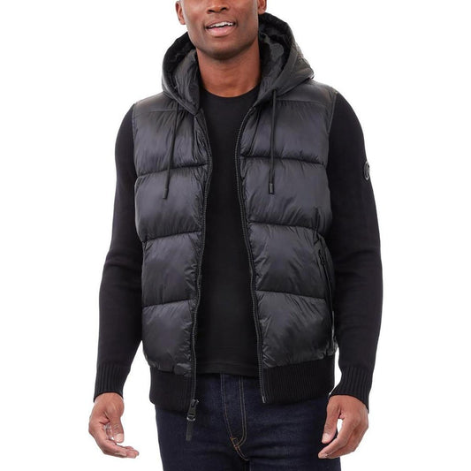 Mens Mixed Media Nylon Puffer Jacket