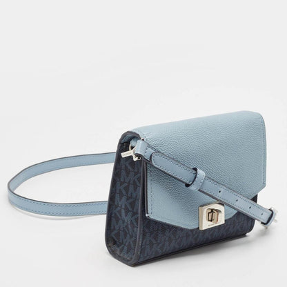 Two Tone Blue Signature Coated Canvas And Leather Crossbody Bag