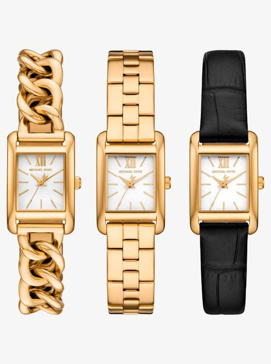 Petite Monroe Gold-Tone and Crocodile-Embossed Leather Watch Strap Set