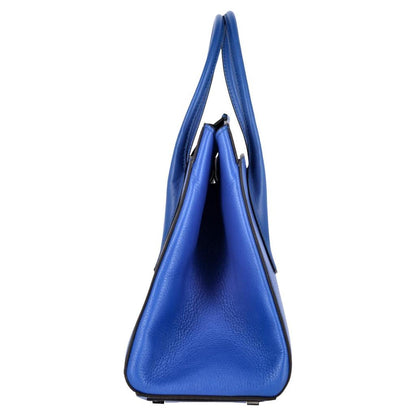 Michael Kors Large Bancroft Pebbled Hand Bag in Blue Calfskin Leather