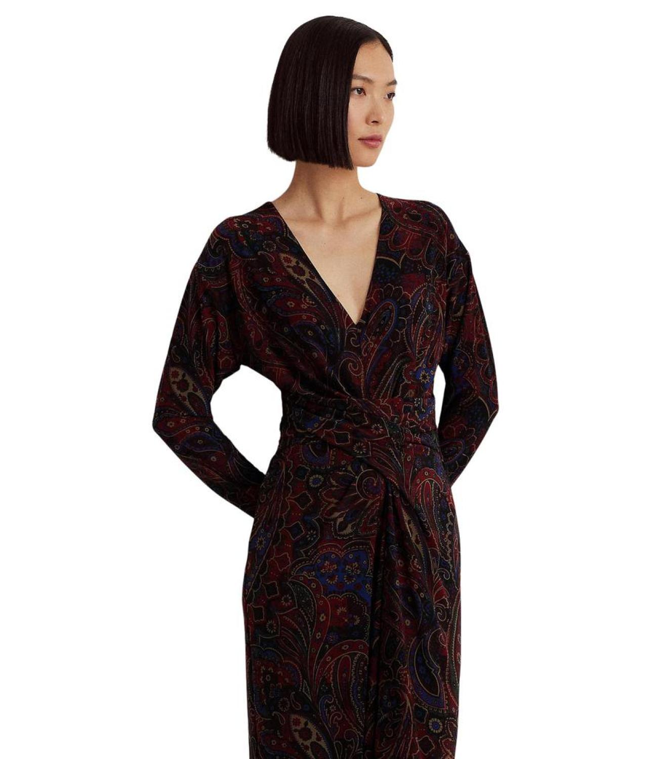 Checked Paisley Twist-Front Jersey Dress